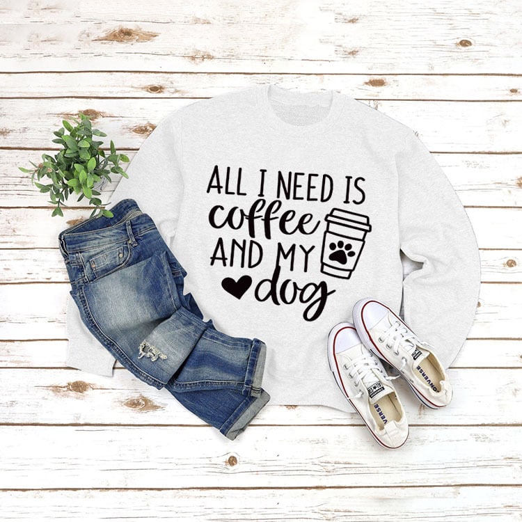 Round Neck Long Sleeve Pullover with ALL I NEED Print
