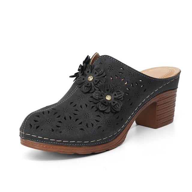 Women's PU Leather Round Head Slip-On Clogs Shoes