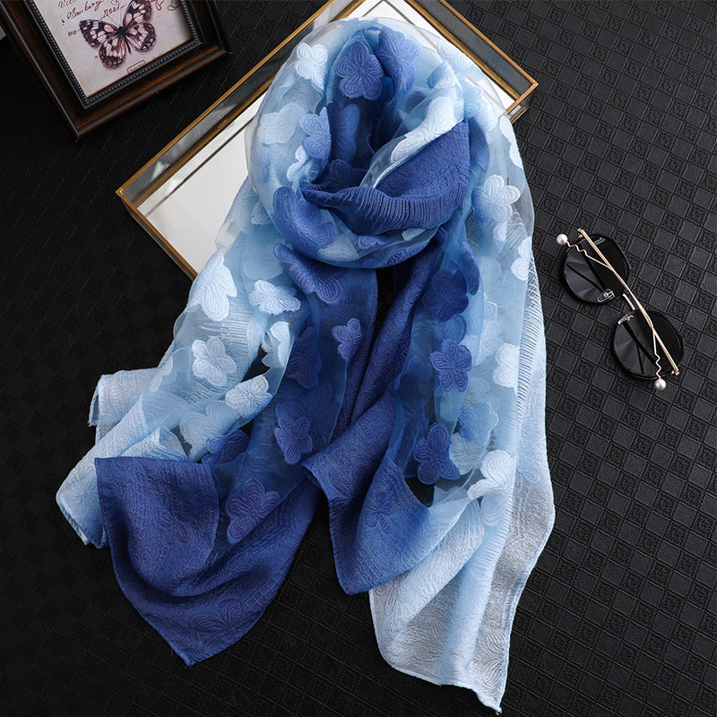 Floral Summer Sun Protection Scarf with Gradient Design