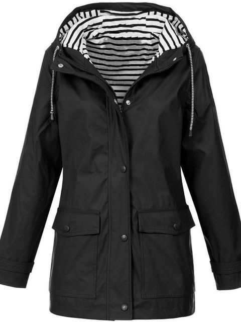 Plus Size Women's Hooded Long Sleeve Trench Coat
