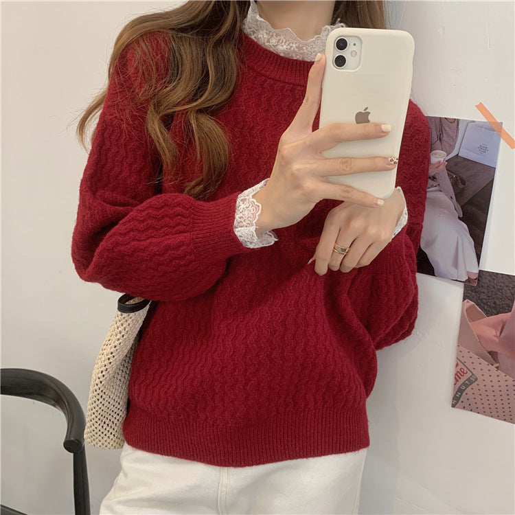 Winter Korean Style Sweet Lace Turtleneck Sweater