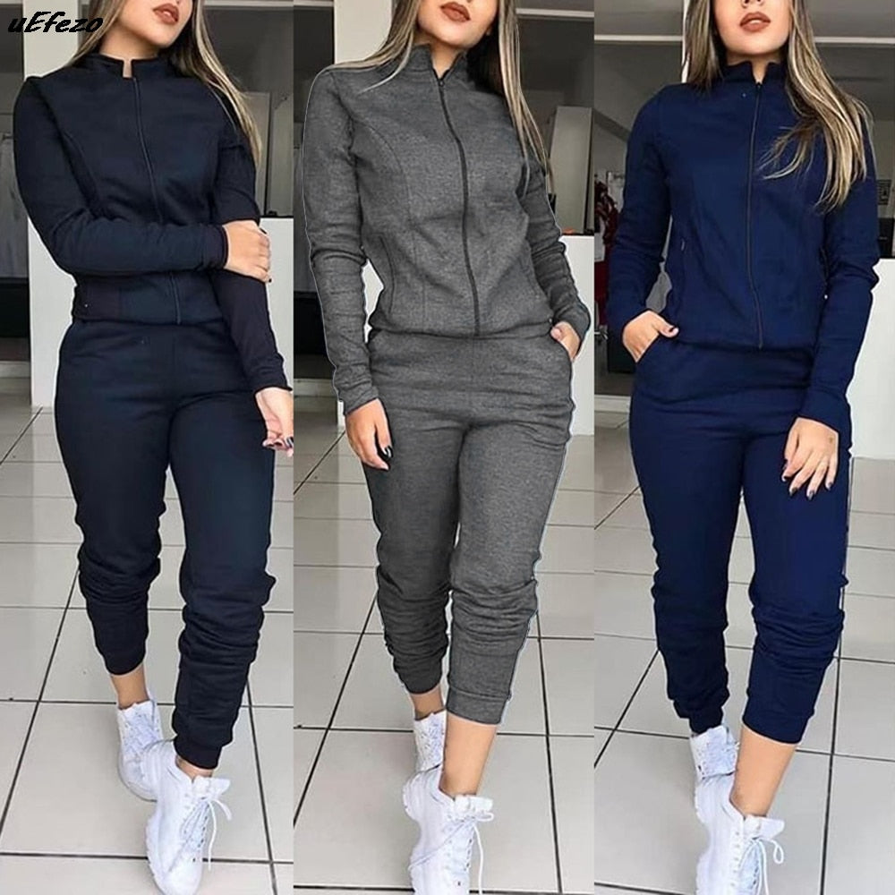 Women's Casual Sports Set - Hooded Long Sleeve Outfit