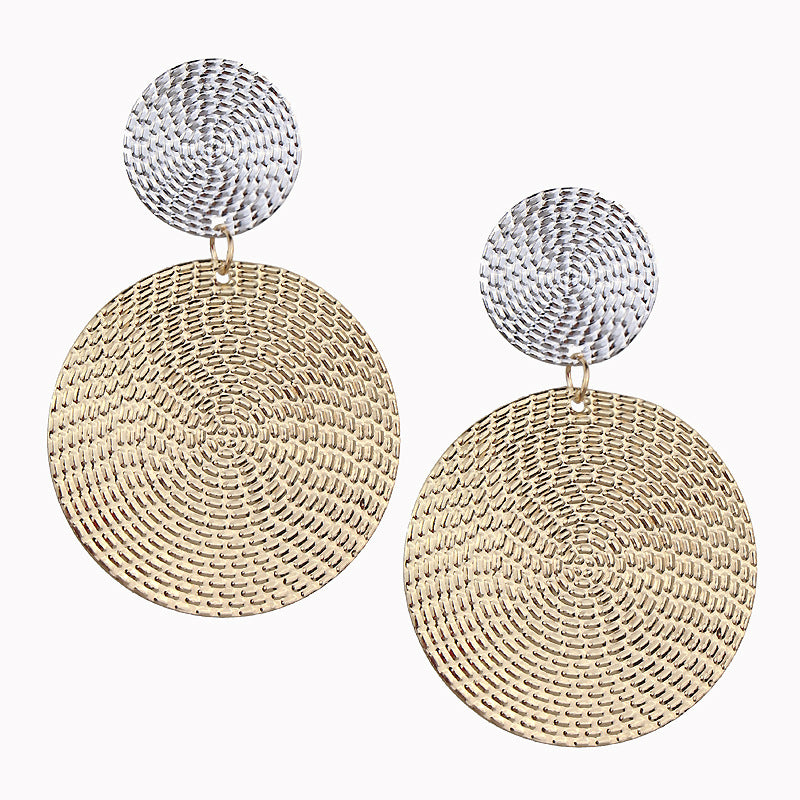 Exaggerated Circle Pendant Earrings with Colorful Studs