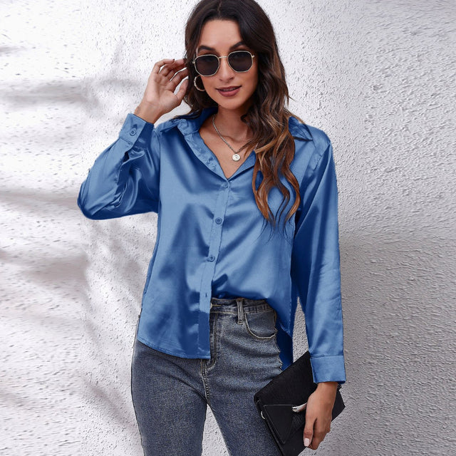 Elegant Loose Long Sleeve Satin Silk Women's Shirt