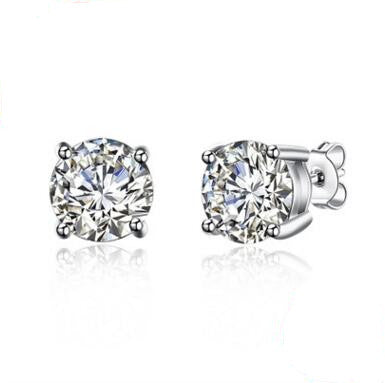 S925 Silver Stud Earrings with Four-Prong Zirconia