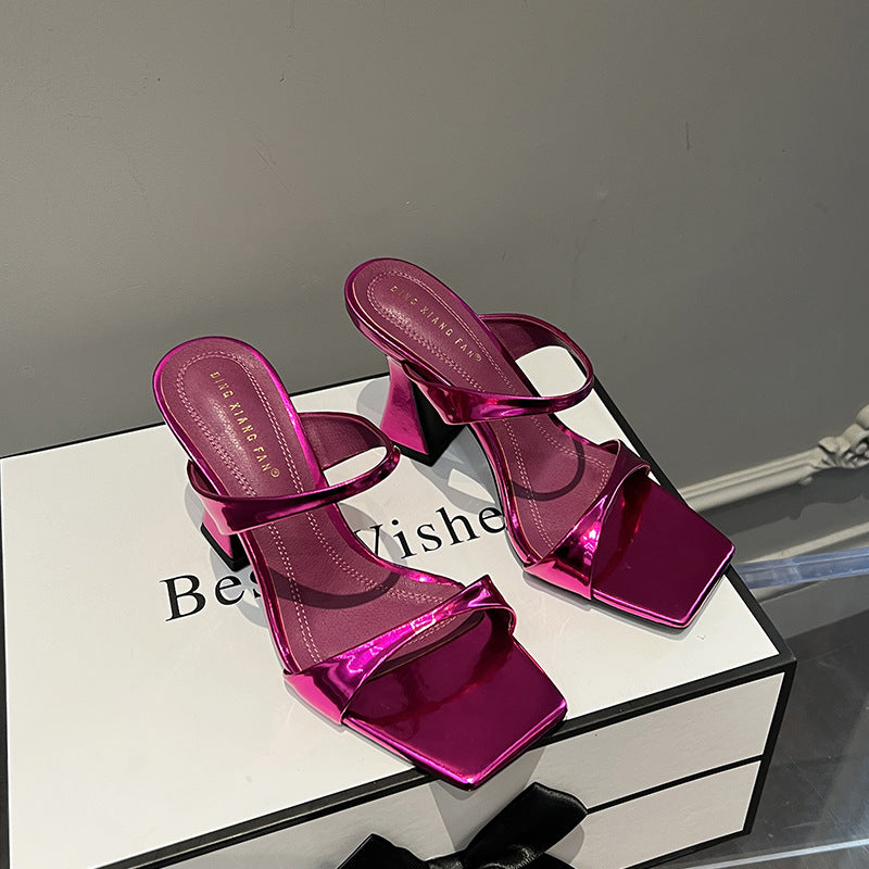 2023 Fashionable Chunky Heel Open-Toe Slide Sandals