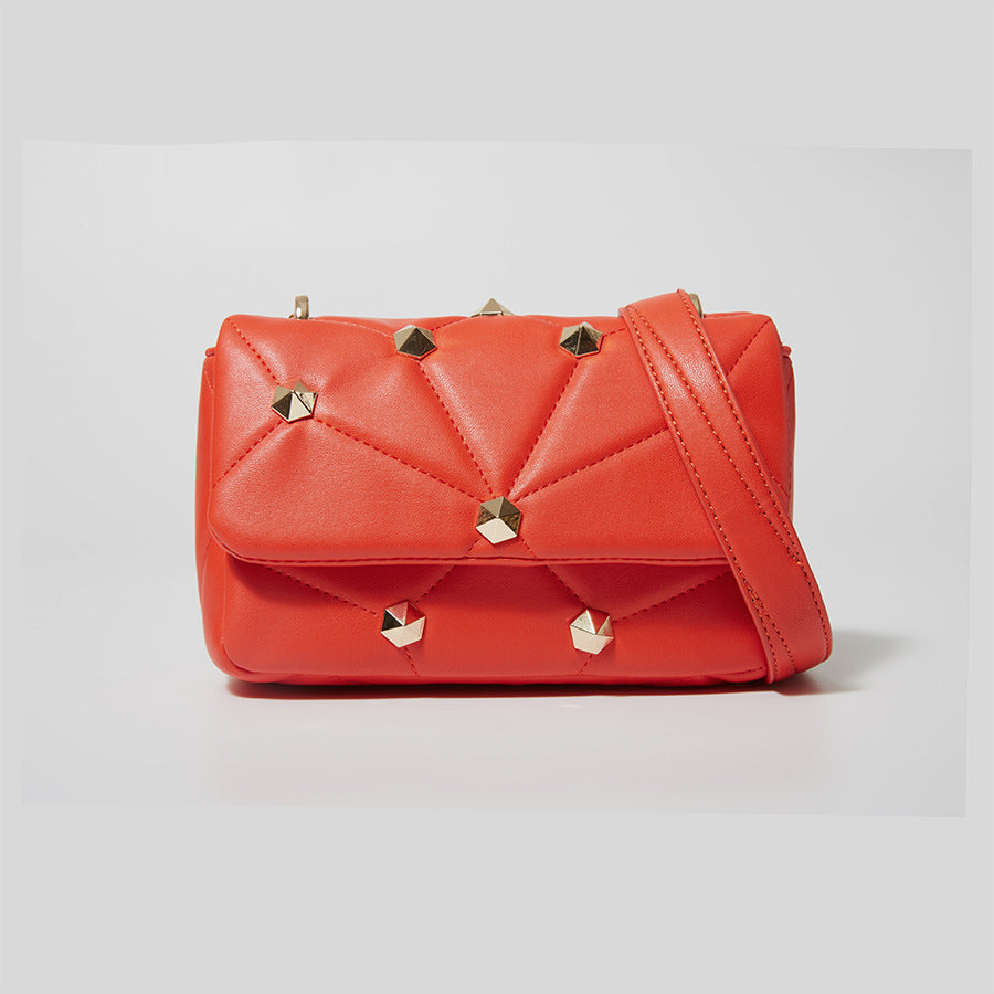 Stitched One-Shoulder Handbag with Diamond Accents