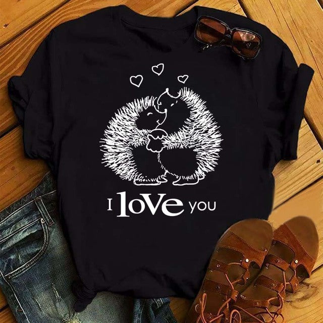 Maycaur Women's Cute Hedgehog Dandelion Print T-Shirt