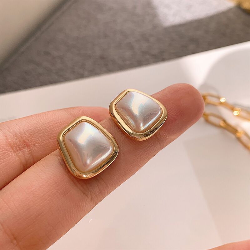 925 Silver Geometric Pearl Earrings for Women
