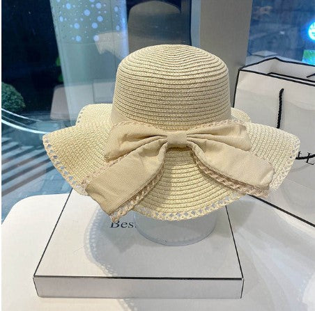 Bow Ruffles Wide Brim Straw Hat