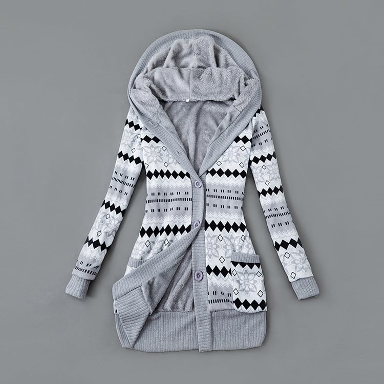 Thick Printed Hooded Knitted Cardigan Jacket