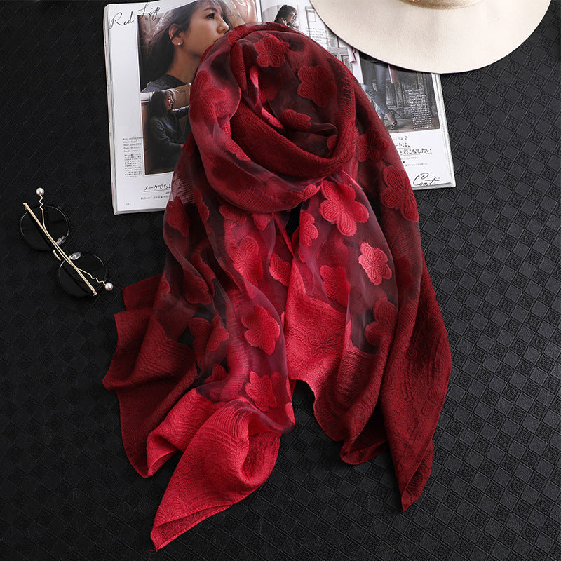 Floral Summer Sun Protection Scarf with Gradient Design