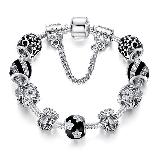 Black Enamel Daisy Retro Charm DIY Bracelet for Women