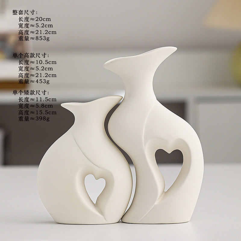 Creative White Ceramic Double Vase for Home Decor