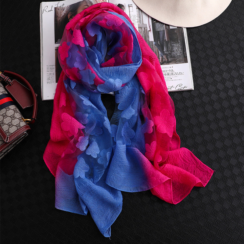Floral Summer Sun Protection Scarf with Gradient Design