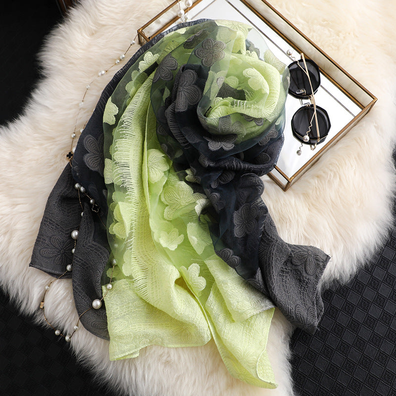 Floral Summer Sun Protection Scarf with Gradient Design