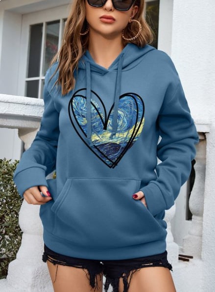 Retro Love Pattern Women's Hoodie Pullover College Style