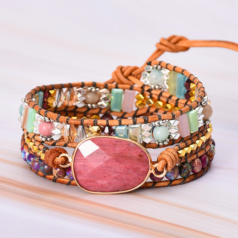 Natural Red Stripe Stone Handmade Women's Bracelet
